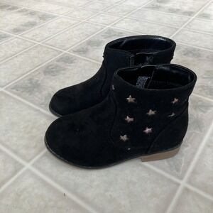 Cat and Jack Toddler Black Boots with Gold Stars on the Side Size 7 Side Zip